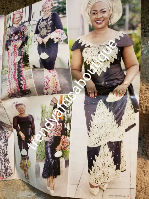 Clearance: Quality taffeta silk George wrapper. Royal blue/royalblue matching net blouse embellished with all over silver crystal stones and beads. Nigerian traditional wedding George wrapper for, Delta/Igbo/Edo weddings. This is 5yds + 1.8yds blouse