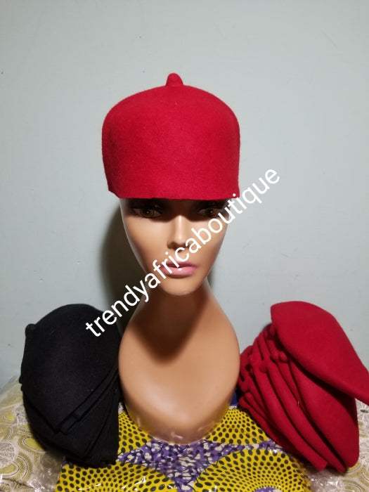 Igbo title man Red cap for youth. Beautiful suade cap (Aka) Special African wedding Accessories for men. Available in size 20, 22 head circumference.