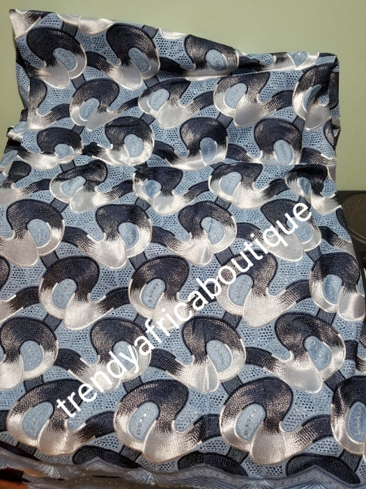 Superior quality swiss lace fabric white/skyblue/navy blue multi color. Nigerian traditional celebrant Swiss quality embriodery lace. soft beautiful design. Sold per 5yds