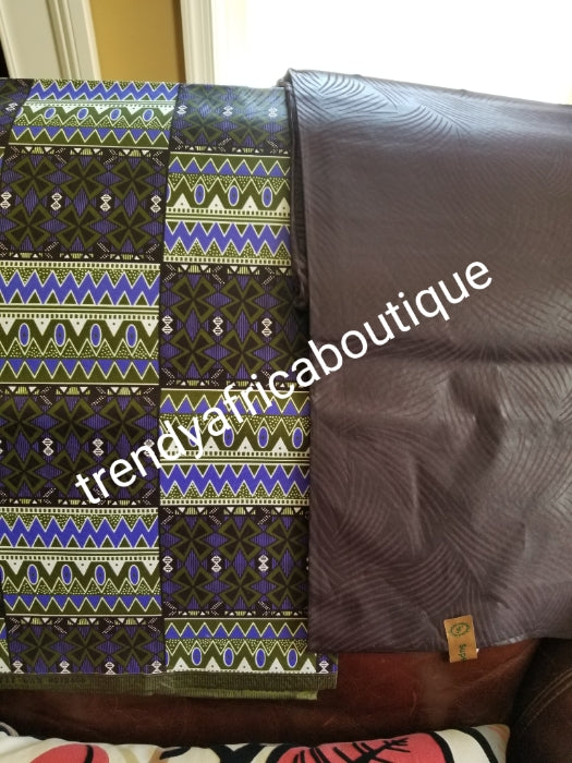 New arrival 4yds flower Ankara + 2yds plain combinations. Latest African wax print fabric. Chocolare brown color mix poly cotton. AFRICAN wax print sold per 6yds. Price is for 6yds.