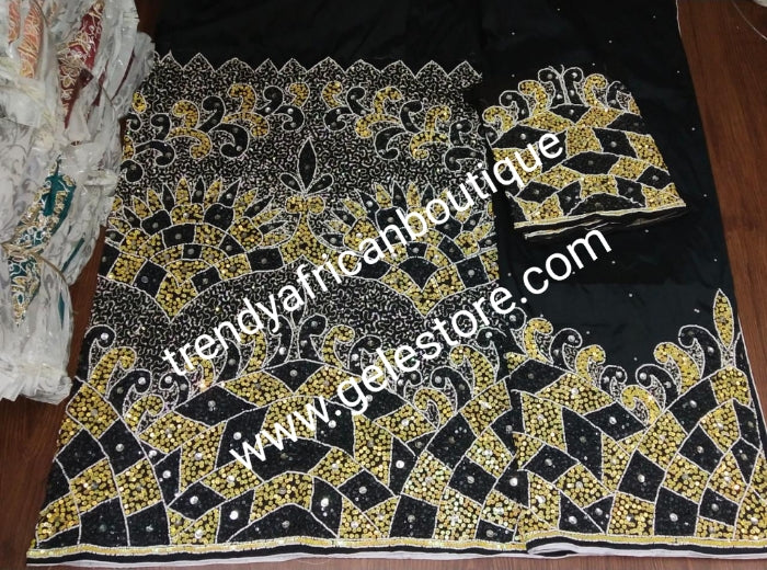 Ready to ship: exclusive VIP hand beaded and sequence embellishments Taffeta George wrapper. Nigerian traditional Celebrant outfit. Niger/Delta/Igbo women wrapper. Unique high society party outfit. Sold as set of 2 wrapper +1.8yds blouse