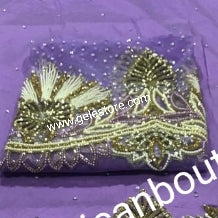 Sale: Lilac color first Lady/VIP hand beaded and stoned Nigerian traditional Celebrant George with matching blouse. Niger/Delta/Igbo women Georges. Exclusive Side beaded design wrapper, Sold as a set of 2 wrapper +1.8yds matching net for blouse