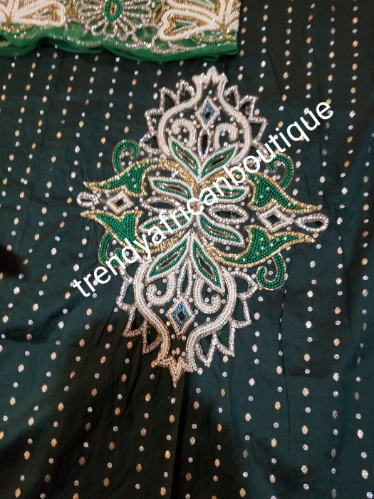 Ready to ship: Emerald Green Latest VIP hand beaded and stoned Nigerian traditional Celebrant George wrapper with matching blouse. Niger/Delta/Igbo women Georges. Quality George wrapper for high society party. Sold as set of 2 wrapper +1.8yds blouse