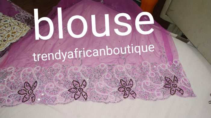 New arrival: Onion Pink VIP/Celebrant Nigerian Bridal George wrapper with matching net blouse stoned to perfection. All over sparkling Crystal stones. Niger/Igbo/delta traditional wedding for special occasion.
