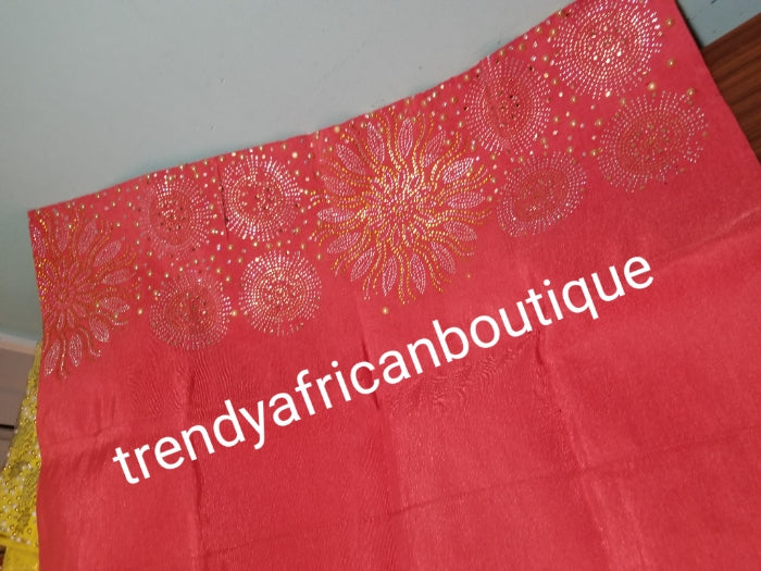 New arrival beautiful Coral Bedazzled Aso-oke Gele headtie.  4 wide for making  bigger gele. classic Latest design of Nigerian Traditional aso-oke. Original aso-oke + Stone work. Hand weave in Nigeria for best quality 72" long by 26" wide