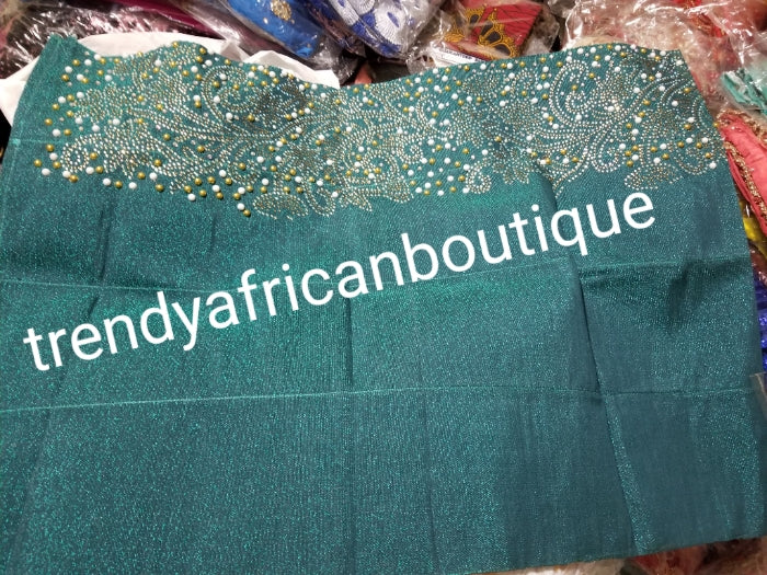 Beautiful teal Green aso-oke. Nigerian traditional Aso-oke for making head wrap. Hand woven and beaddazzled with crystal stones and beads at the border for perfect headwrap finish. Gele only. Extra wide gele for bigger head wrap. 72" long × 26" wide