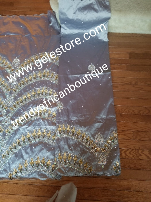Ready to ship: Exclusive design VIP hand beaded and stoned Nigerian traditional Celebrant in quality taffeta Silk George wrapper with matching blouse. Niger/Delta/Igbo women Georges. Sold as set of 2 wrapper +1.8yds blouse. Available in 4 colors.