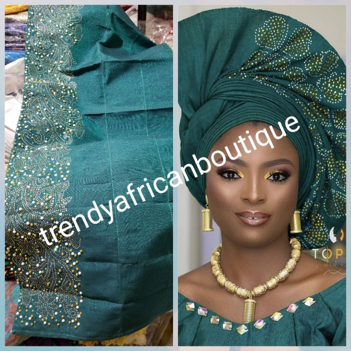 Aso oke head wrap/ newest Teal Blue Aso oke sold per piece