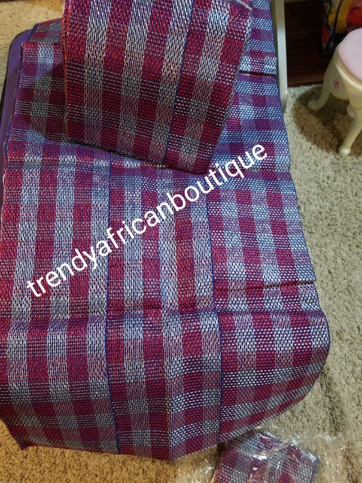 Clearance: Quality Nigerian woven aso-oke set for traditional wedding/party head tie. royalblue/fuschia pink aso-oke. Soft easy to tie