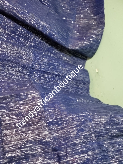 Latest metalic glitter aso-oke in royalblue with silver color shine. Gele only extra wide width for making latest stylish Nigerian traditional head wrap.
