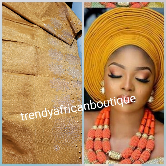 New arrival classic Gold Bedazzled Aso-oke Gele headtie. 4  display picture 2