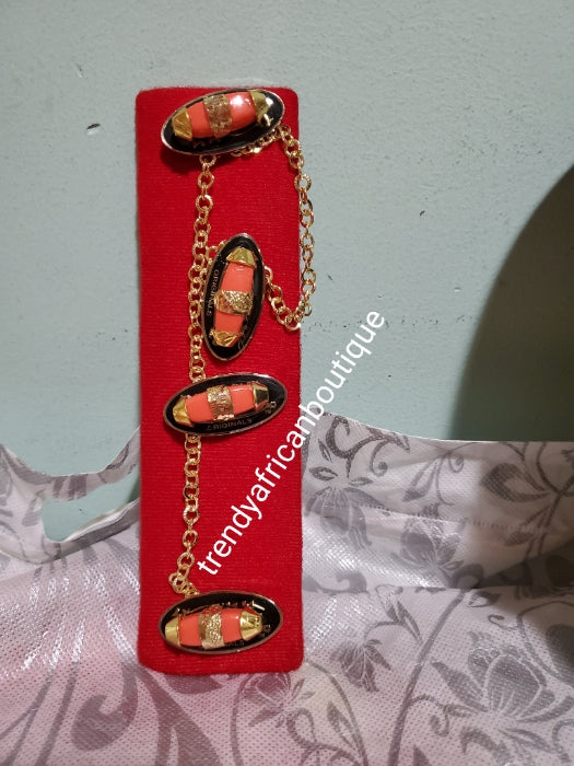 Nigerian men pin botton for men, groom-accessories for isi-agu or men shirt outfit. Quality Coral in gold plated chain. Can be use with Atiku men top.