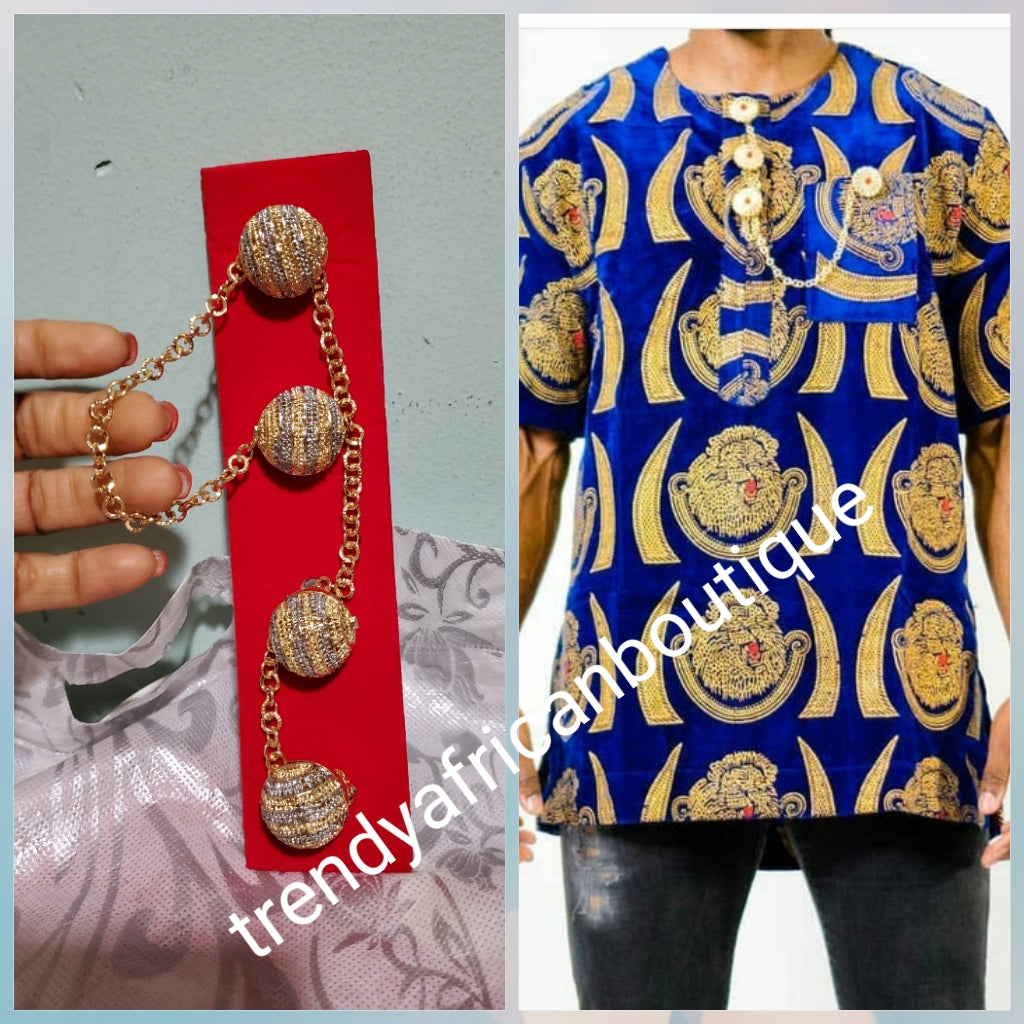 Nigerian men 2 tone silver/gold plated pin botton for men, groom-accessories for isi-agu shirt outfit. Quality 2 tone gold plated chain. Can be use with Atiku men top or any African traditional wear.