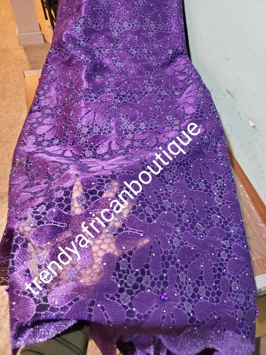 Special price: Ready to ship, Gorgeous purple super quality French lace fabric. Soft luxurious cut beaded and stoned to perfection. Need aso-ebi, contact us directly