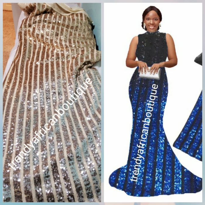 sale: Beige/ Gold sequence French lace fabric, Luxery quality embriodery net African french lace fabric. Beaded and stoned to perfection. Sold per 5yds price is for 5yds. Beautiful border embriodery work