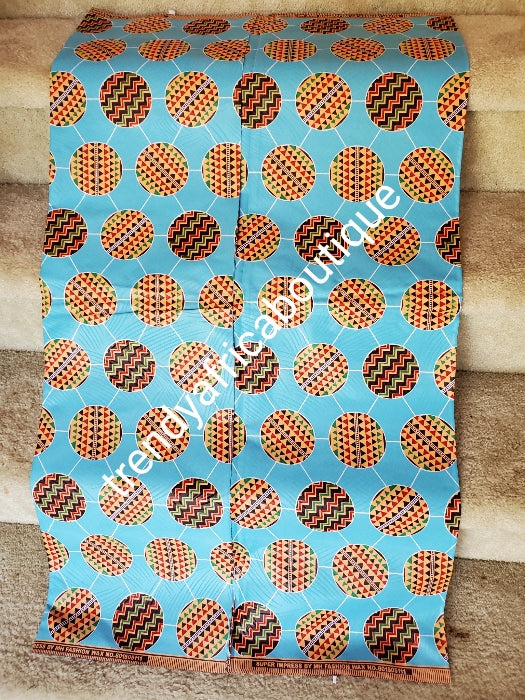 Sky blue brocade 100% cotton Veritable Africa wax print fabric. Classic design. Sold per 6 yards price is for 6yards