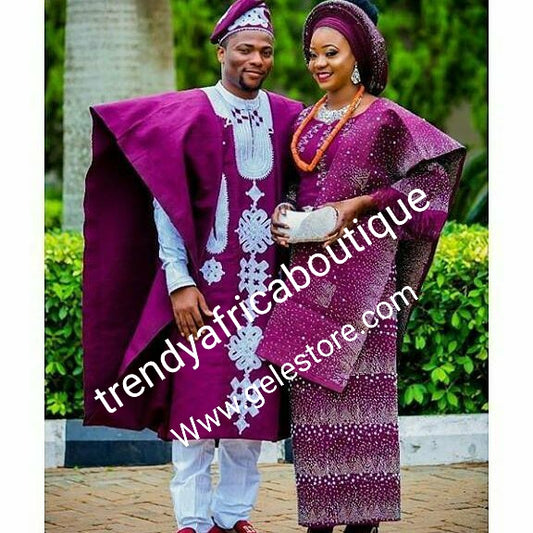 Choose your color!! beaded and swarovaski crystal stoned Aso-oke set. Custom-made. Make-to-order only. Aso-oke set for man and woman. Can be order for individual only or complet set for couple. 6-8 weeks for production. Nigerian Traditional wedding outfit