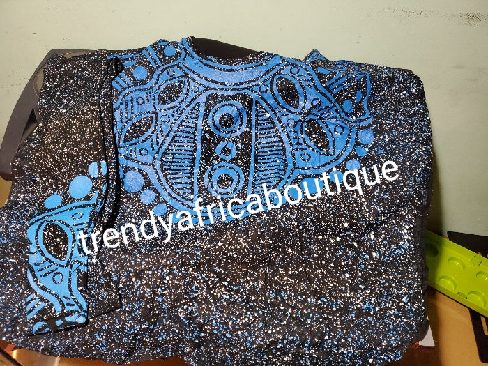 Sale sale: Latest Adire leggings and top. One size fit up to S/M Classic tie and dye set for that casual outing is here: look classy with this latest adire set. Leggings is stretchy to fit M/L Black/royal blue