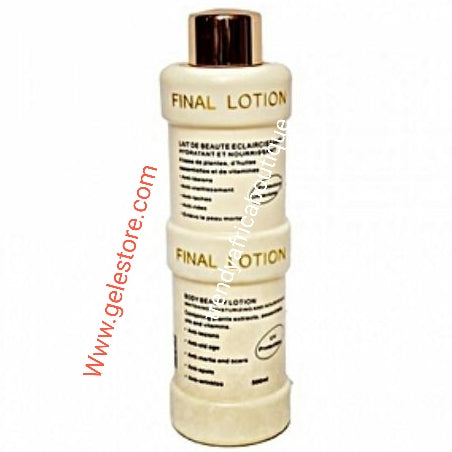 Final lotion New advanced formula contains plant extracts, that evens, and maintaining your natural skin tone. Gradually fades away dark spots, wrinkles, age spots and marks. This body lotion is good for aging skin, 500ml bottle.