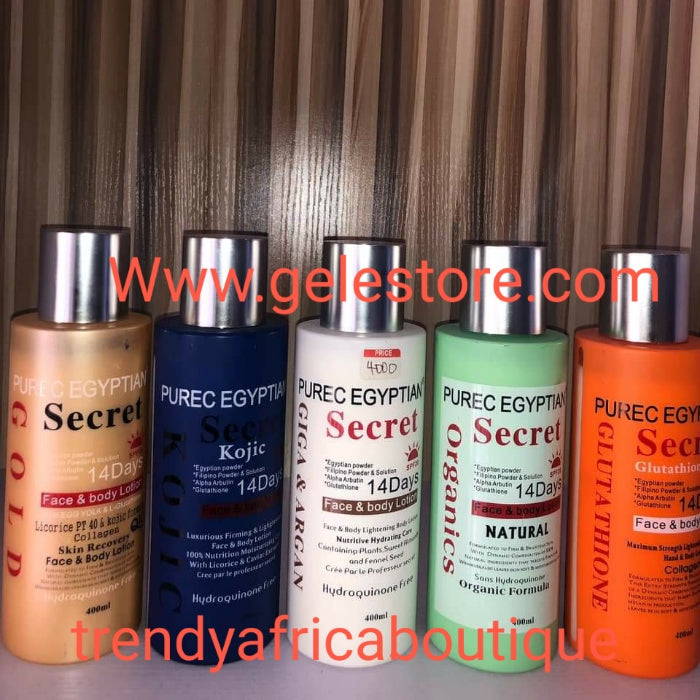 Original Purec Egyptian secret with Glutathione, alpha arbutin, filipino powder, Egyptian powder. Maximum strength skin lightening face & body lotion. 400ml. smoothen and brighten your skin.. Hydroquinone free!!