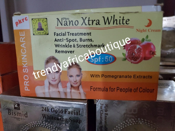 Nano xtra whitening night facial treatment cream with Pomegranate extract with SPF 50. 15g. Clears scars, marks, sun burn on the face