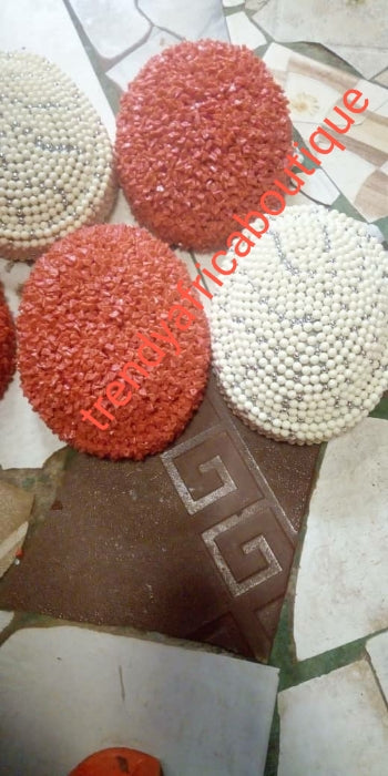 3 pcs set of ivory Nigerian Traditional wedding Bridal Beaded blouse (shawl) , cap, + hand gloves. Edo/Igbo Bridal Accessories. Sold as a set, price is for the set.