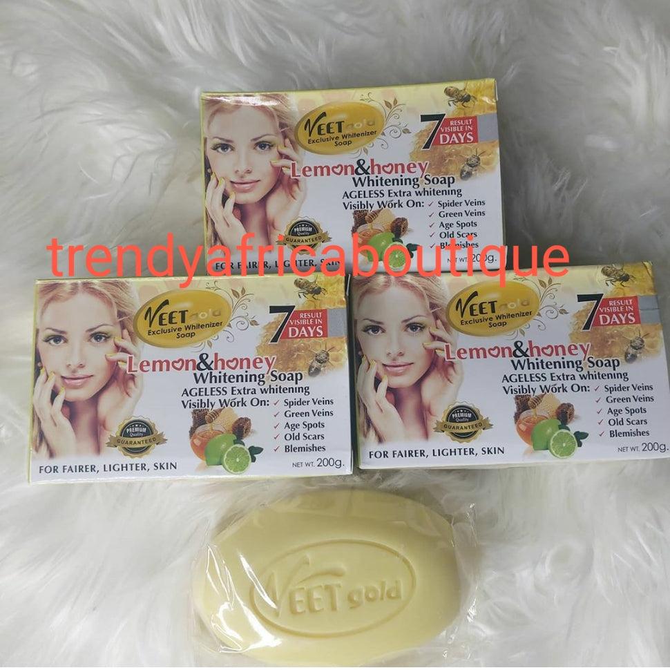 Buy more and save Veet gold lemon & honey whitening soap, targets spider veins, green veins, old scars and dark spots 200g