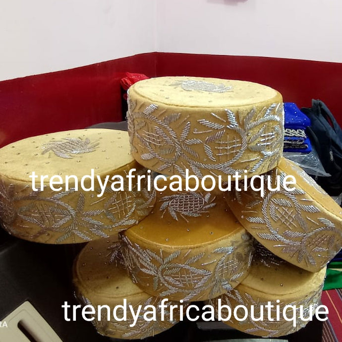 Traditional Men-Cap for the Royals!! Gold/silver embriodery Igbo Traditional cap for ceremonial use. size 23 please measure your head circumference for accurate size. Men accessories