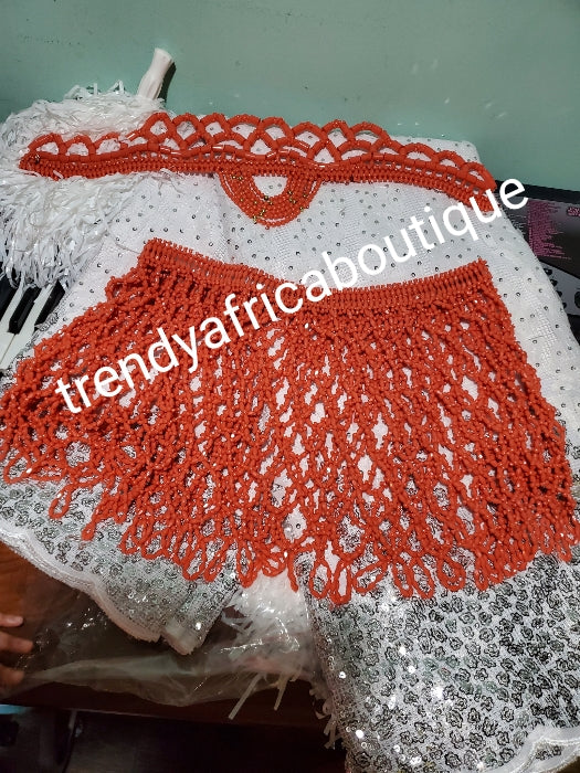 New arrival latest Nigerian Bridal wedding accessories for Traditional wedding. Bridal beaded Shawl, beaded head piece + a pair of gloves. Sold as a set or can be purchase separately.