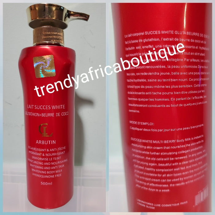 Lait succes white nourishing body lotion with glutathione and coconut butter 500ml+ glutathione concentre serum 70ml fast action combine
