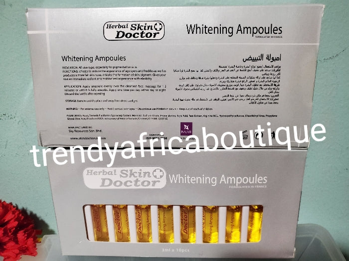 Herbal Skin doctor whitening ampoules. 10 serum/oil ampoules per pack & Sold per pack. Add to body lotion