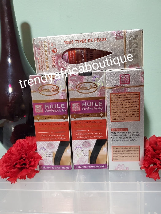 Action Jolie Triple action intense whitening face and body oil. Great anti-aging, fruit acid, essential oil and collagen. 125ml bottle