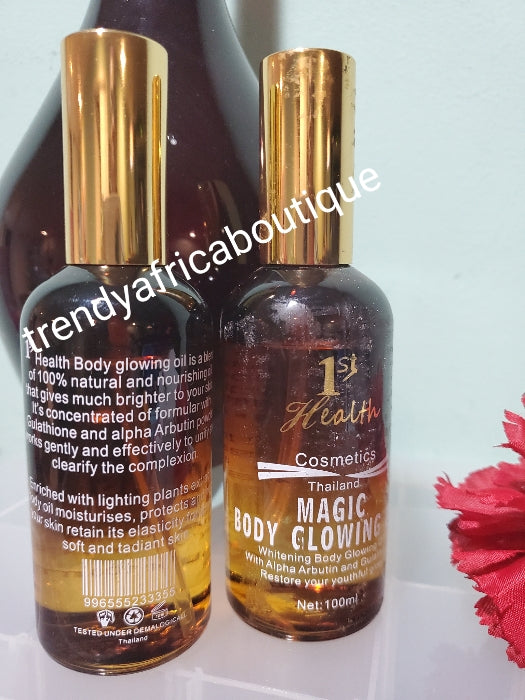 X 1 bottle. Another banga 1st health cosmetic, magic body glowing serum/oil. Whitening glowing oil with alpha arbutin 150ml