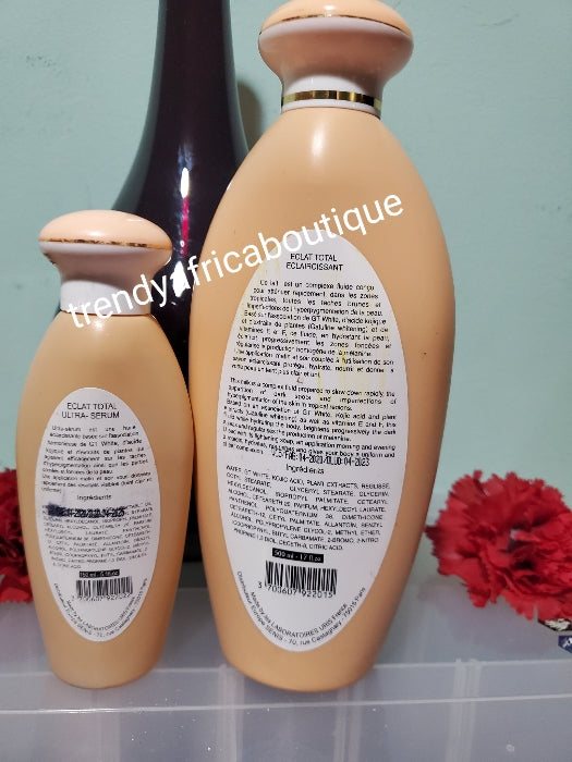 2pcs set: Eclat total skin lightening body milk + eclat total lightening serum combo: body lotion and serum. Lightens & treat