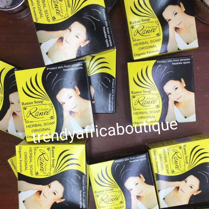 BACK IN STOCK: X1 bar of Madam Ranee Herbal soap, made from natural plant extracts. Multi treatment soap for all skin type. Anti pimples, anti dark spots, restore moisture and treat dry skin