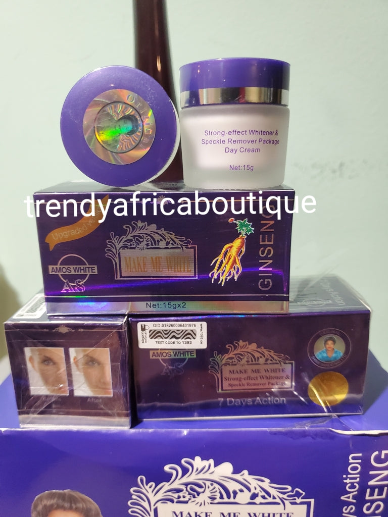 Make me white day + Night Anti Spot face cream. 7 days Action. Whiten with sparkles 25g jar. Each x 2. One for night and one for day.