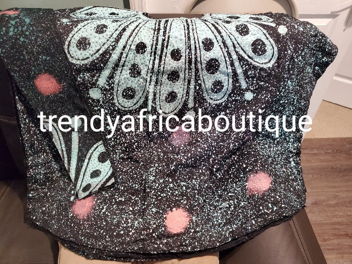 Sale: Latest Adire leggings and top embellished with crystal stones One size fit up to XLarge. burst 48", top lenght 35" Classic tie and dye set for that casual outing is here: Black/mint green