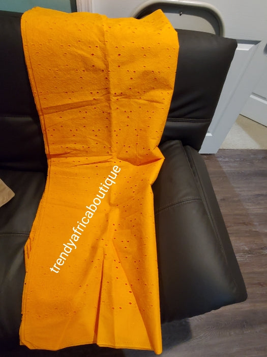 Sale: sweett orange Quality dry swiss lace fabric for African traditional native wear. Sold per 5yds.. price is for 5yds