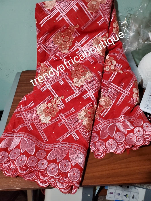 Special Offer: Exclusive swiss embroidery lace fabric with stones. Sweet Red. Soft texture. Sold per 5yds and price is for 5 yards. Original swiss voile Lace