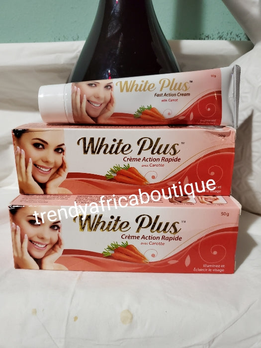 White plus fast action whitening tube cream with carrot extracts 50g x1 Mix into face cream, body lotion or body butter.