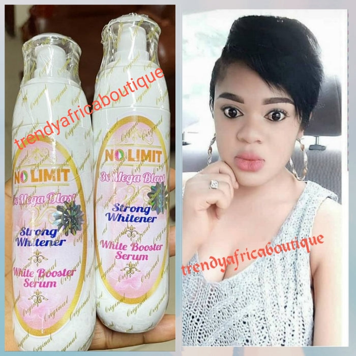 Combo set: NO LIMIT Strong Whitener body lotion 500ml + 3X Mega blast strong whitener booster serum 60ml, + perfect skin concentrate oil + 36 heures zero tache serum 100% effective!