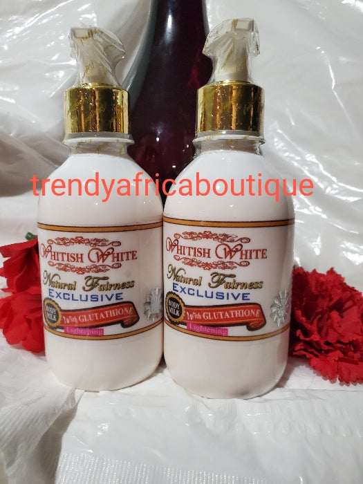 Combo Deal: whitish White exclusive Natural fairness body milk 250ml x 2, serum/oil 50ml x 2+ body wash 500ml x 1. Best deal!!.