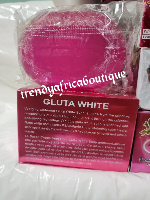 3pcs. combo sale: veetgold facial whitening and spot removing cream 25g + Veetgold strong lightening skin treatment cream 50g + gluta White face soap for even tone and smoother skin.