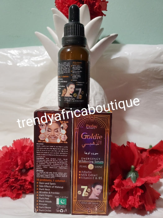 Wieder auf Lager Parley Goldie Notfall-Gesichtsaufhellungsserum/-öl. 10 Probleme 1 Lösung Gesichtsserum. Klären und strahlen Sie Ihr Gesicht mit Alpha-Arbutin, Kojisäure und Vitamin B. 100 % wirksam