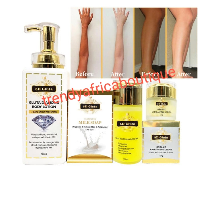 5D.Gluta.Diamond Body Lotion. Repairs/treatment for stretch marks, sun burn, unify your complexion. 7 Days Extra Whitening. Highly recommended for Damaged skin.500ml bottle