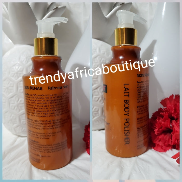 Back in stock Skin Rehab fairness body polisher skin gold 350ml. Skin illuminator body lotion for all skin type. Spf60. Buy more & save