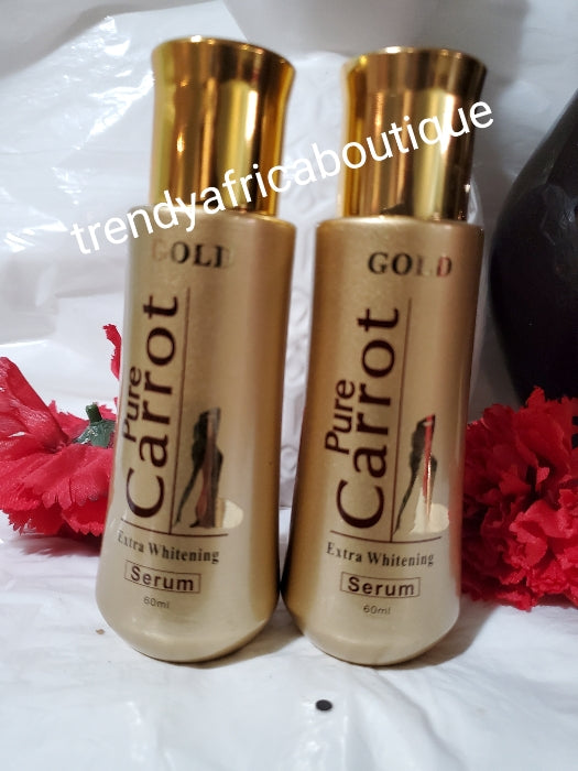Pure Carrot Gold, Arbutin fair lightening body lotion 450ml + Serum 60ml Skin lightening and brightening with alpha arbutin, Shea butter, formula for caramel,/bronze skin