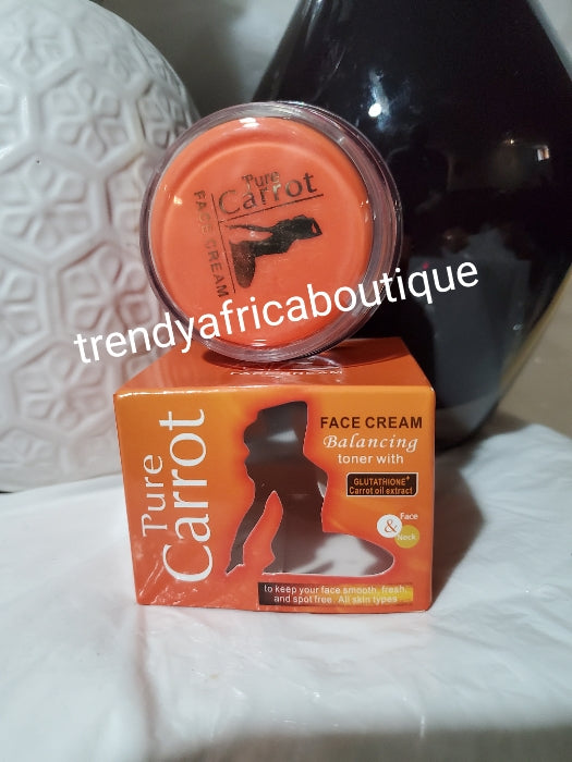 Pure Carrot face cream Balancing toner 50g. Formulated with glutathione and carrot oil extracts. For a whitening glowing face.. super super effective 👌