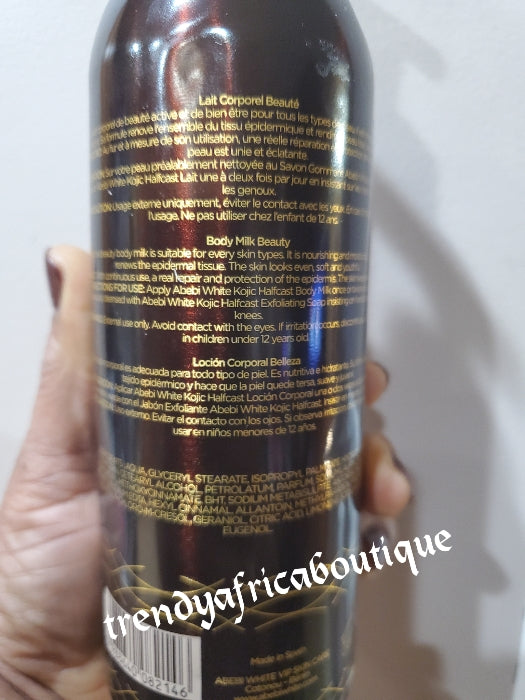 2pcs set of Authentic Abebi white vip skin care kojic half cast whitening body lotion 500ml & Exfoliating Scrubbing soap. suitable for all skin type.