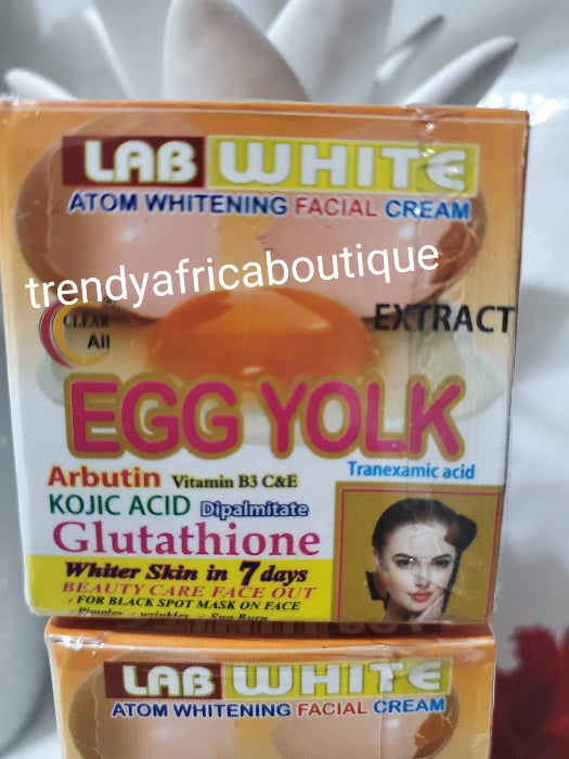 Lab white with Egg yolk extract, Arbutin, Glutathion face cream. Whitens in 7 days. Anti sun burn, pimples, wrinkles 100% satisfaction